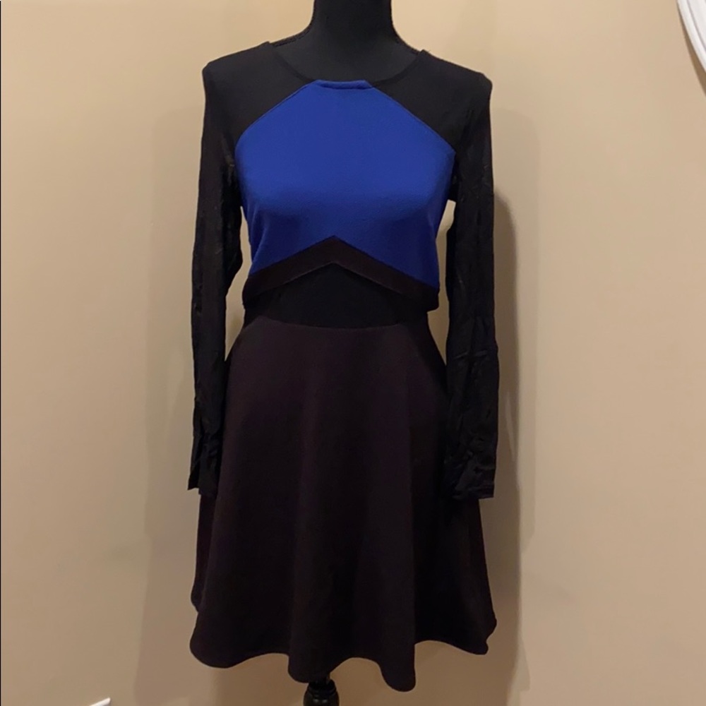 Blue/Black Cut Outs Long Sleeve Dress Size Medium